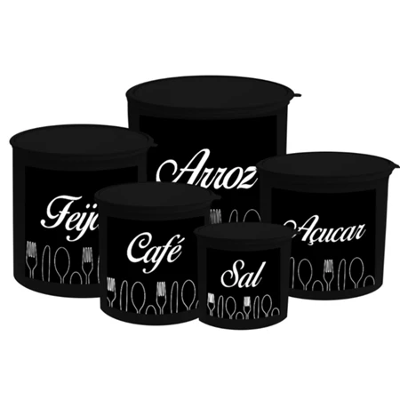 Jogo de potes para mantimentos 5 peças decorado com talheres 