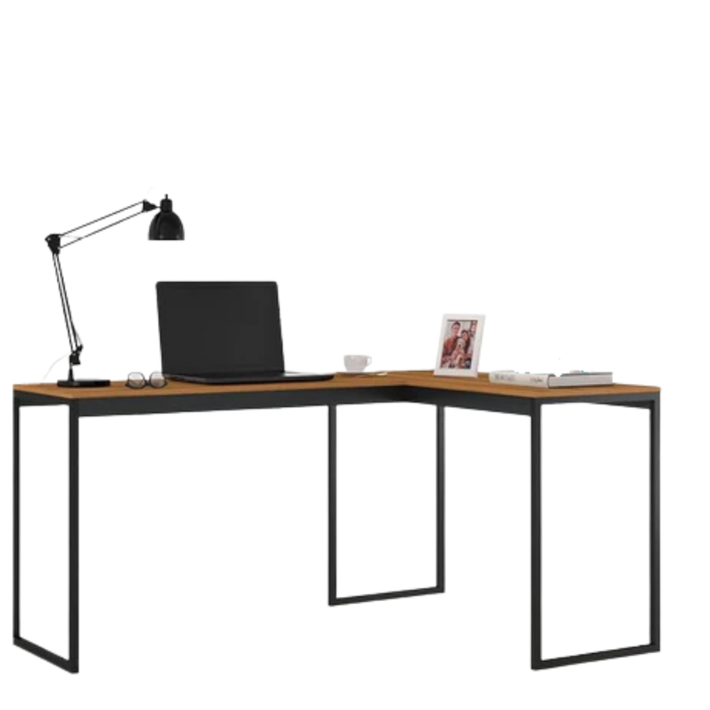 Mesa Para Computador Escrivaninha Em L Estilo Industrial Cor Mel