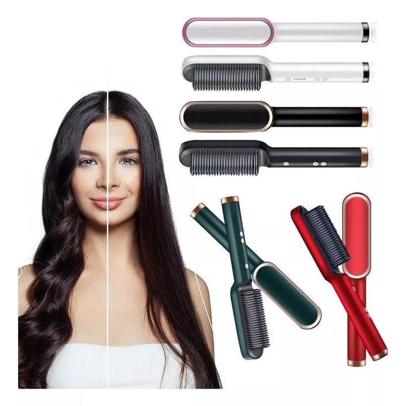 Escova Alisadora 2 em 1, Pente Alisador Elétrico Profissional ...