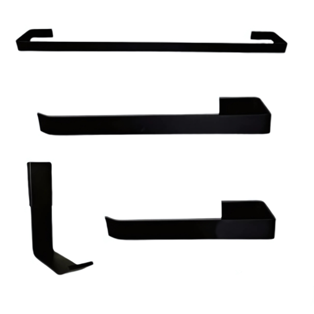 Kit Acessorios Para Banheiro Quadrado 4 Peças Preto Fosco