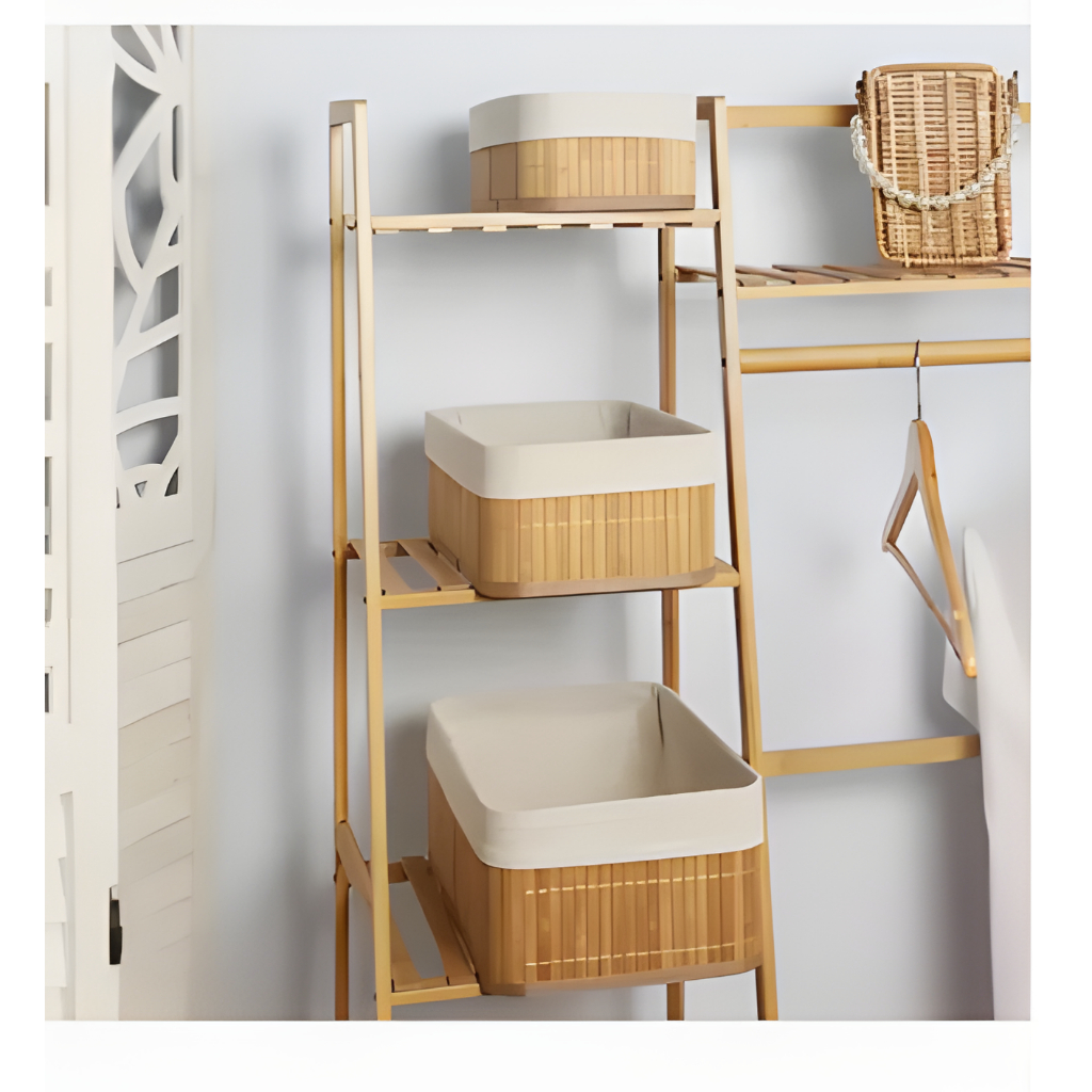 Kit 3 Cestos Organizador de Bambu Lavanderia com Forro