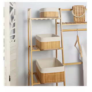 Kit 3 Cestos Organizador de Bambu Lavanderia com Forro