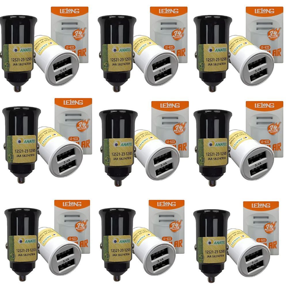Kit 10 Carregadores Veicular LELONG LE-533 3.4A com 2 USB