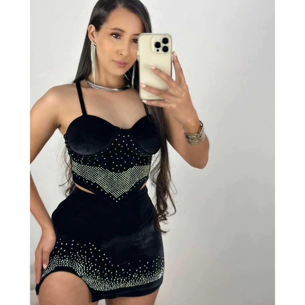 Conjunto Cropped Veludo Com Alça + Saia Veludo, Conjunto Feminino Festa ...