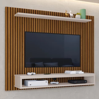 Painel Ripado Para TV até 60 Polegadas com Prateleira e Nicho Espaçosos Ideal para Sala Quarto
