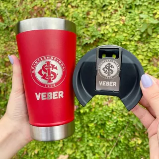Copo Térmico Personalizado Tampa Abridor 473ml Cerveja Café Inox Times