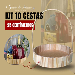 kit 10 Cestas 25 cm de Madeira Redonda ou Oval para Presentes e embalagens