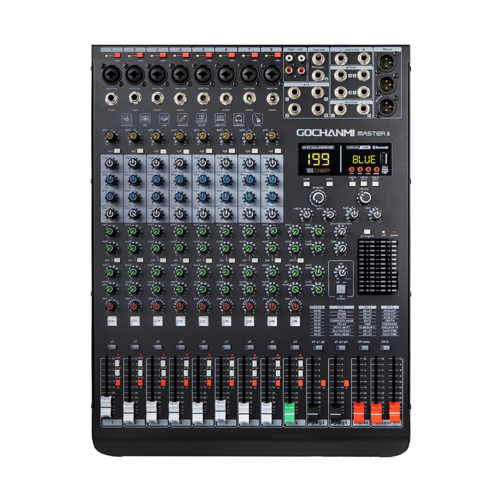 Mesa de Som GOCHANMI Master8 DJ Mixer 8 Canais 199 Efeitos Grupos