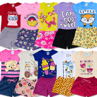 Kit 10 Peças Roupa Infantil Menina Verão ou Kit 6 Peças Conjunto Sortido Estampado Camiseta + Shorts