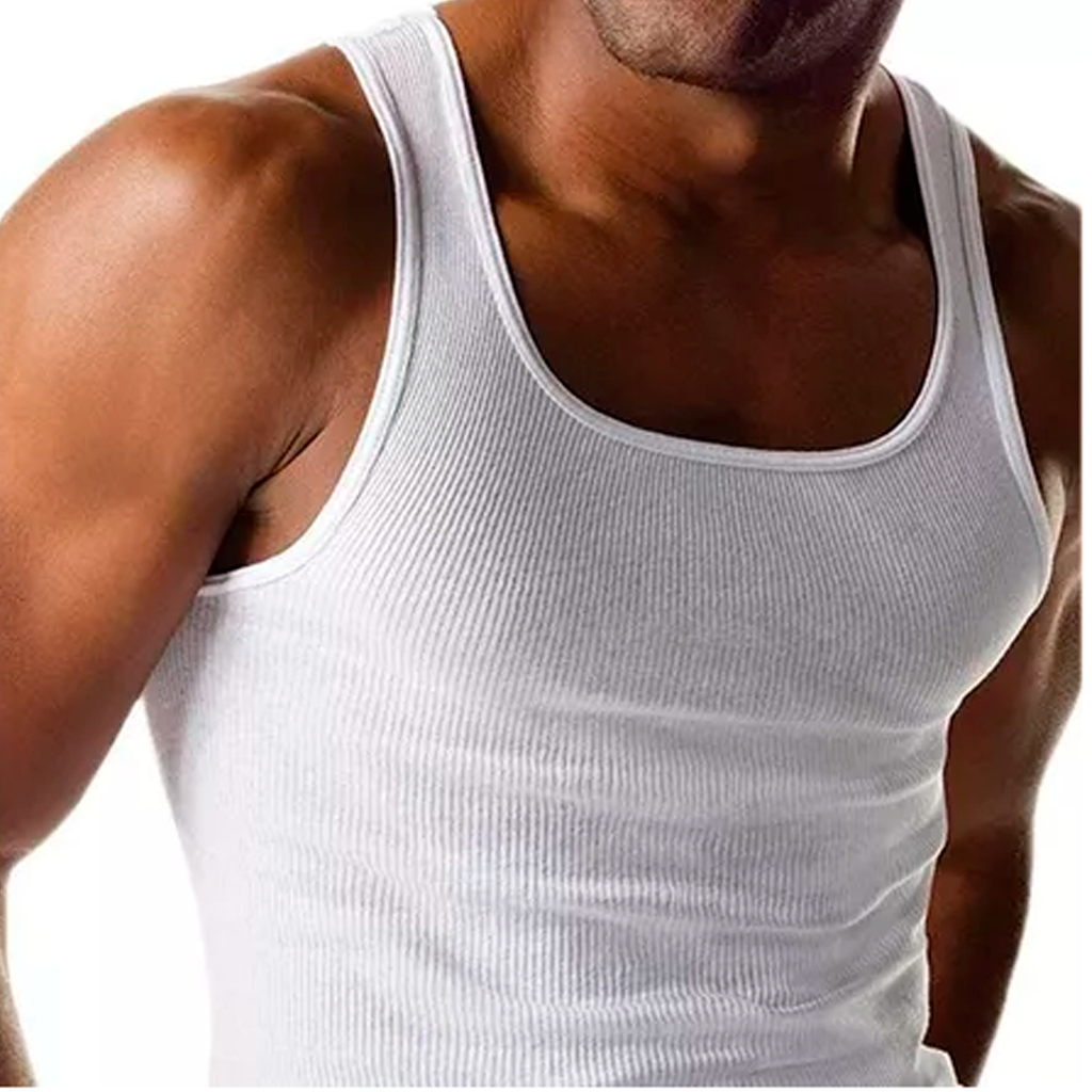 Regata Masculina Modelo Americano Ribana Canelada Algodão e Elastano