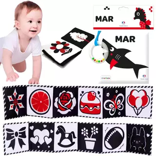 Livro Baby Cards Alto Contraste Preto Branco Vermelho Montessori Livro de Pano Bebe
