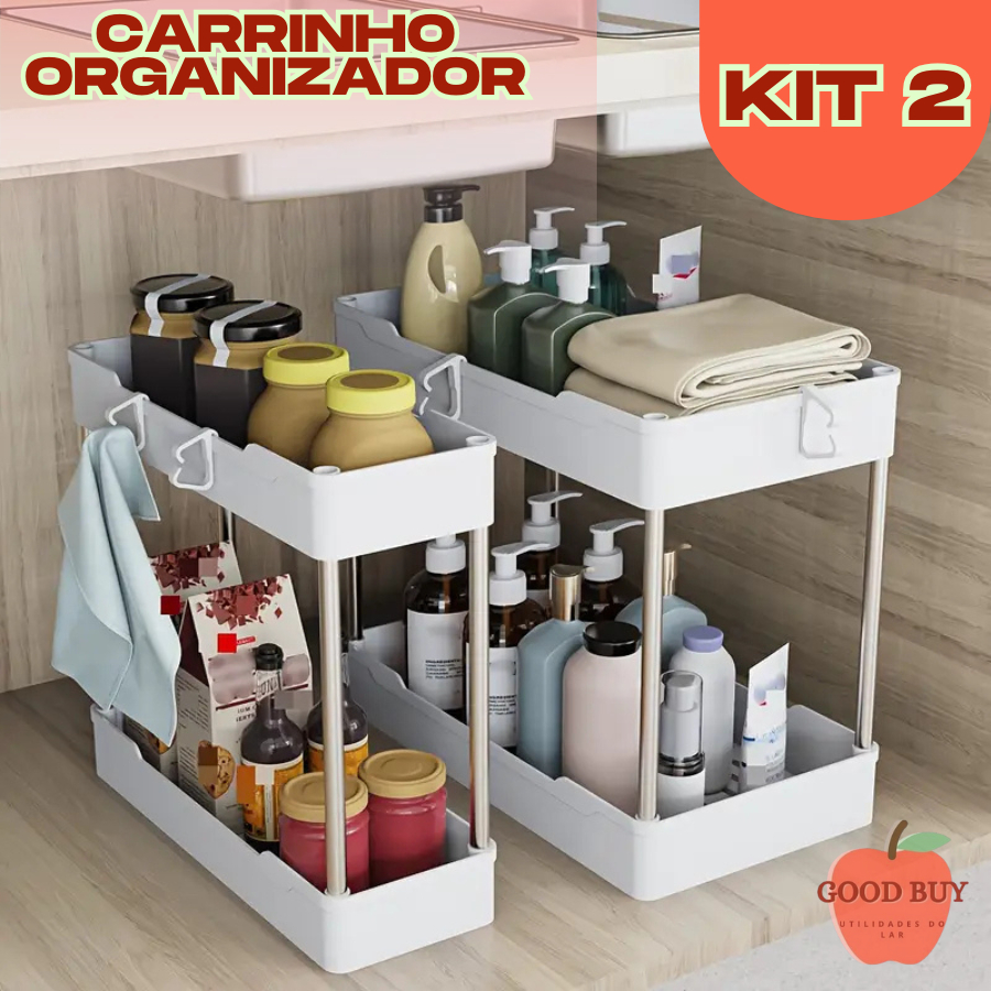 KIT 2 Unidades Organizador de Mesa Carrinho de Plástico 2 Andares Multiuso