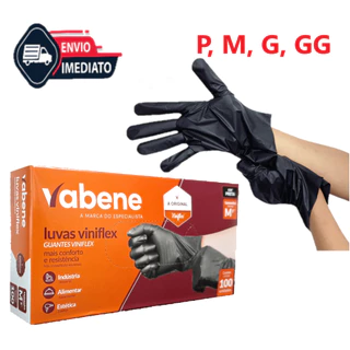 100 Luvas pretas viniflex sem pó descartável P, M, G, GG VABENE frete grátis em Oferta na Shopee