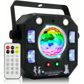 Luminária Projetor Strobo Bola Maluca Globo Led Rgb Moving Laser Dmx 4 Efeitos Em 1 Festas