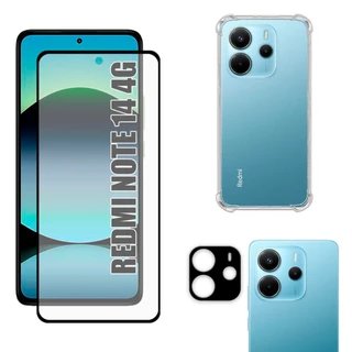 Kit Para Redmi Note 14 4G | Película Fosca de Cerâmica - Capa Anti Shock - Película da Câmera 3D