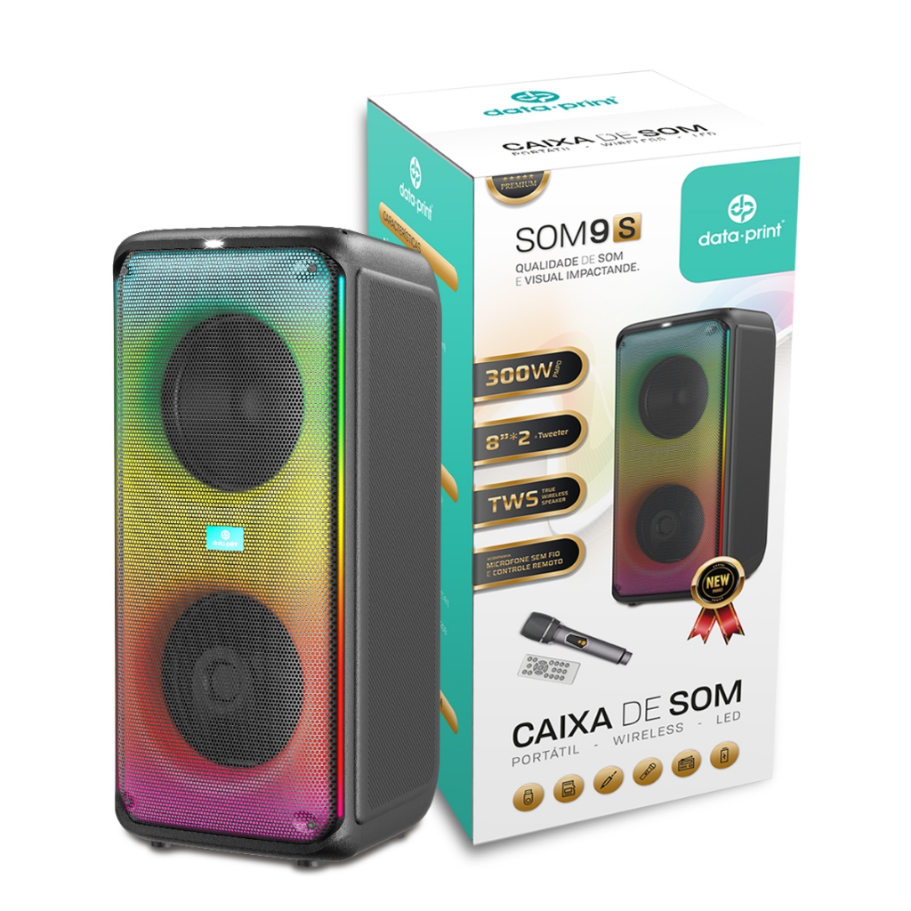 Caixa de Som Bluetooth RGB USB Karaokê Com Microfone DataPrint