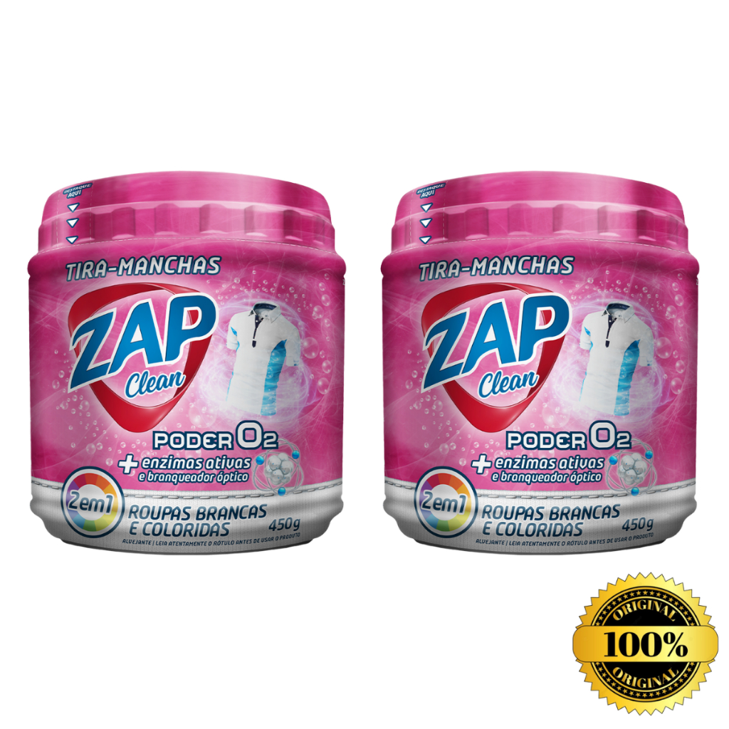 KIT 2 TIRA MANCHAS PESADA ROUPA BRANCA E COLORIDA ZAP CLEAN PODER O2 ...
