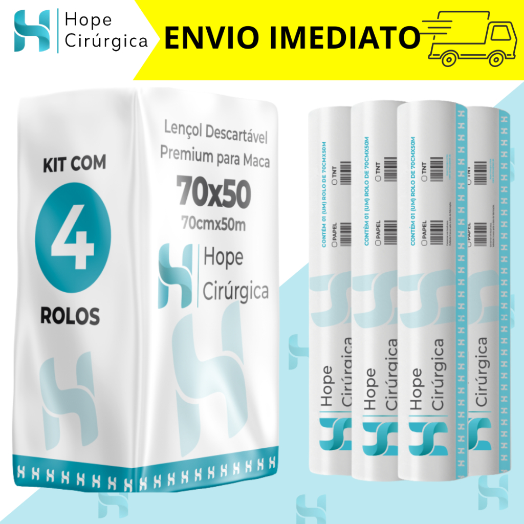 Kit 04 Lençóis Descartáveis de Papel Hospitalar para Maca 70x50 cm cada rolo