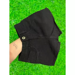 Short Jeans Feminino Cintura Alta Preto Com Barra
