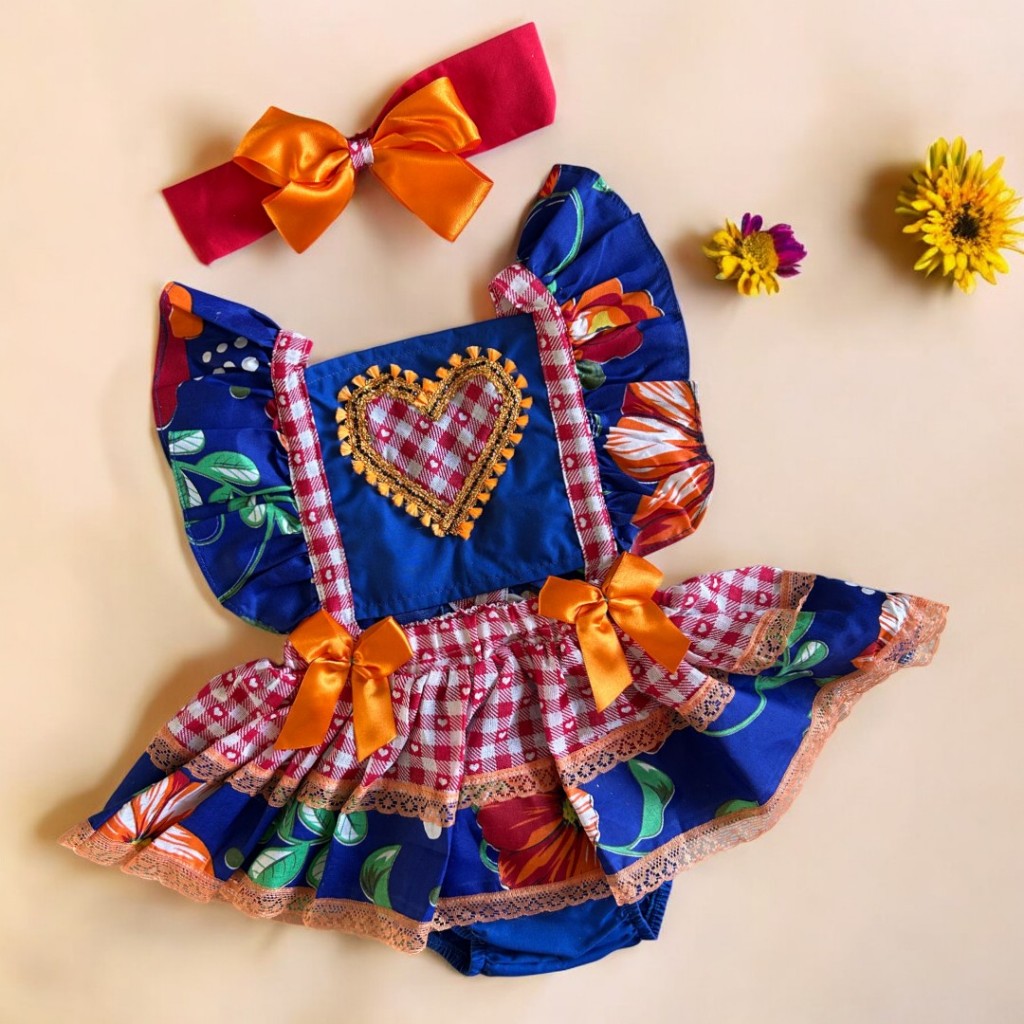 Vestido de Festa Junina para Bebê Menina Junino Romper Luxo Chita ...