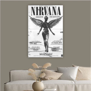 Quadro decorativo nirvana poster decoração banda musica rock sala quarto fã preto e branco