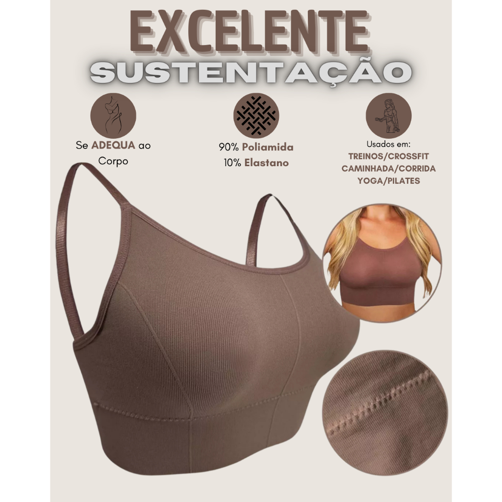 Kit 3 Top Alça Fina Regulável C/bojo S/costura Para Treino/Dia a Dia - Lateral Larga **KIT ESGOTADO**