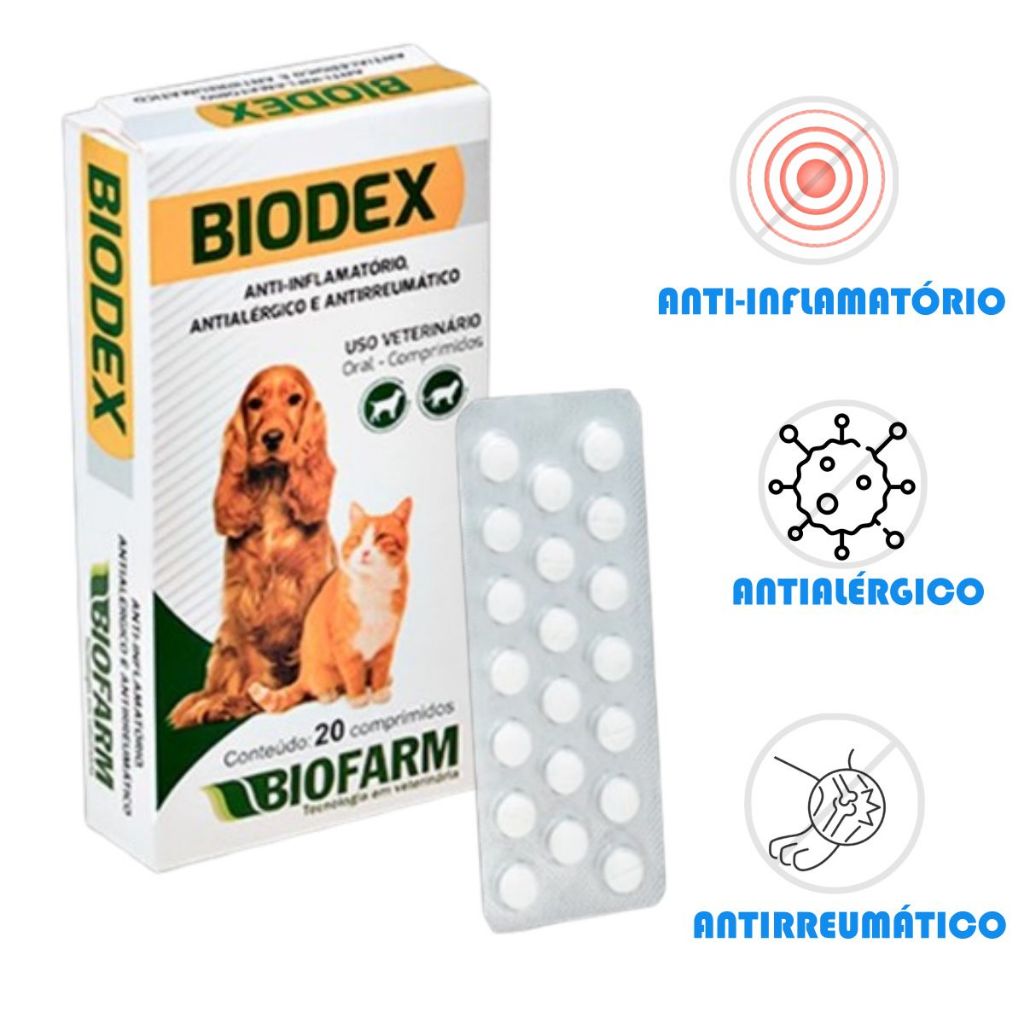 Biodex 20 cp Remédio Coceira Cachorro e Gatos Antialérgico Cachorro ...