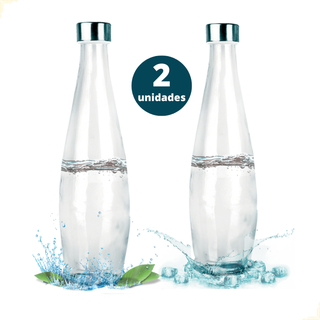 Kit 2 Garrafas de Vidro Transparente 1 Litro com Tampa Inox Água Suco ...