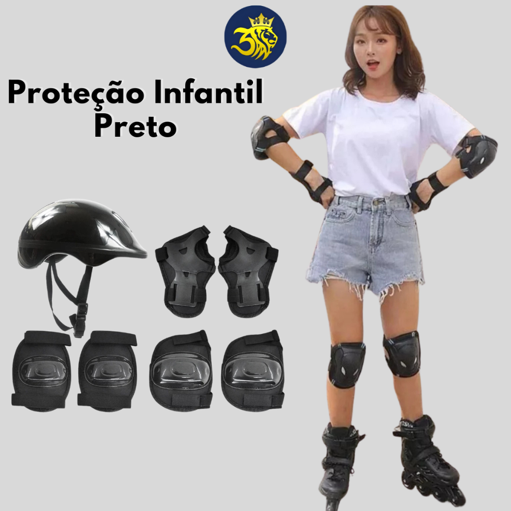 Kit Proteção Infantil 7 Peças Capacete Luvas Joelheira Cotoveleira ...