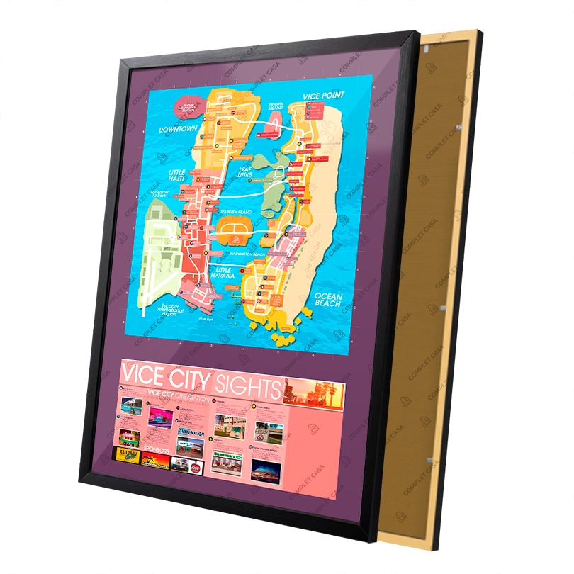 Quadro Gamer Mapa Gta Vice City Moldura e Vidro