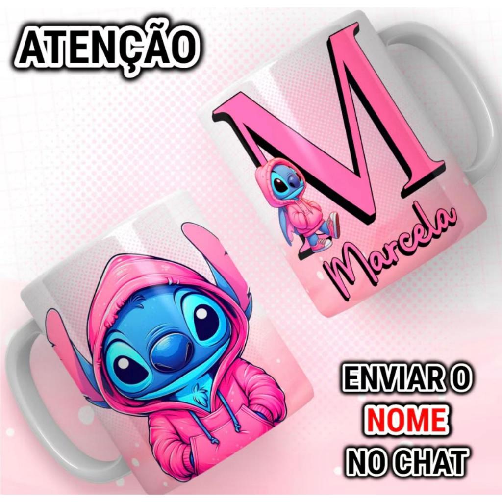 Copo Caneca de Porcelana Stitch Personalizado Com Nome