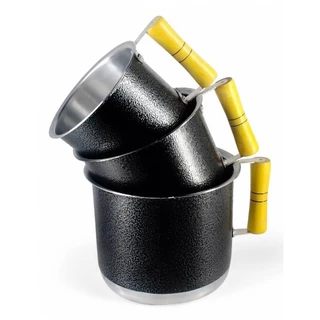 🥇 Kit Jogo 3 Canecos Canecão Leiteira Fervedor Leite Alumínio Cabo em Madeira Cor Preto ou Polido Qualidade Premium ⭐⭐⭐⭐