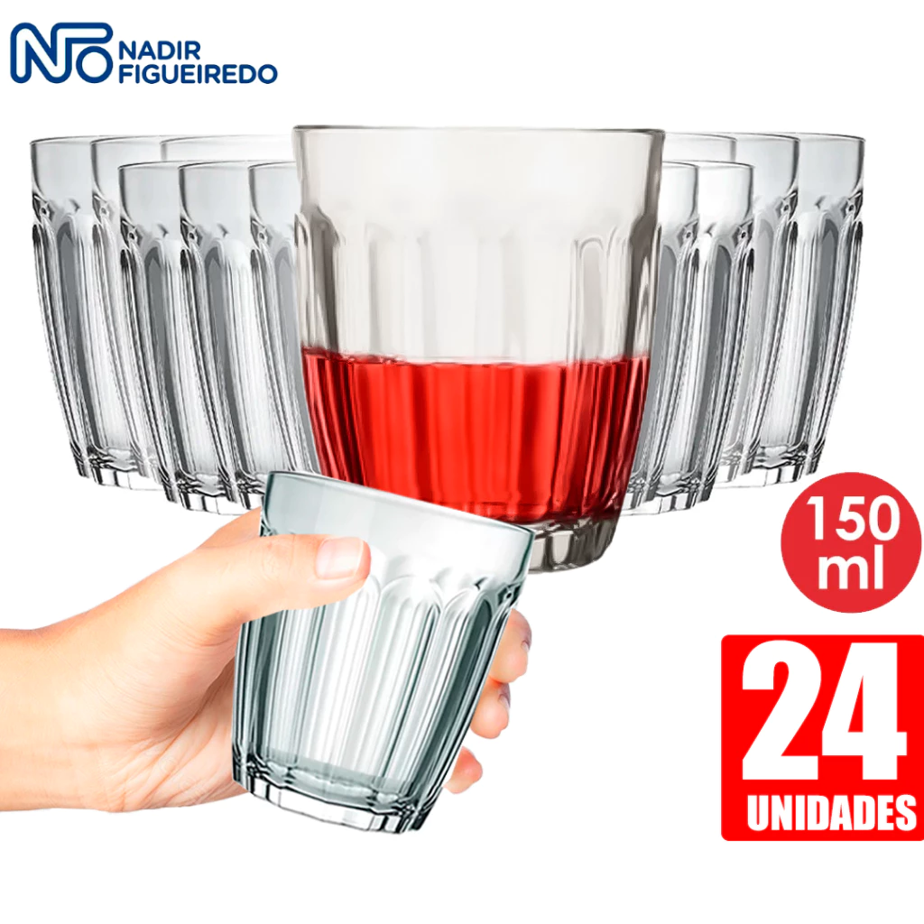 Kit 24 Copos Barriquinha Dose 150ml Nadir Figueiredo Vidro Temperado Transparente Café Bebidas Licor