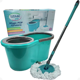 Mop Esfregão Giratório com Centrifuga em Plástico Balde de 10 Litros Cabo Extensível Star Limp Magic