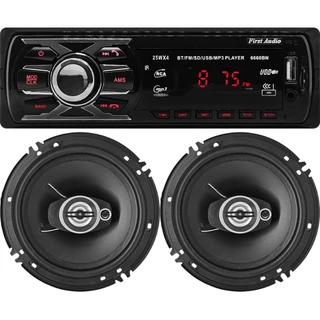 Kit Som Automotivo 6660BN & Alto Falantes 6 Polegadas MP3 1 Din Universal Bluetooth Leitor SD