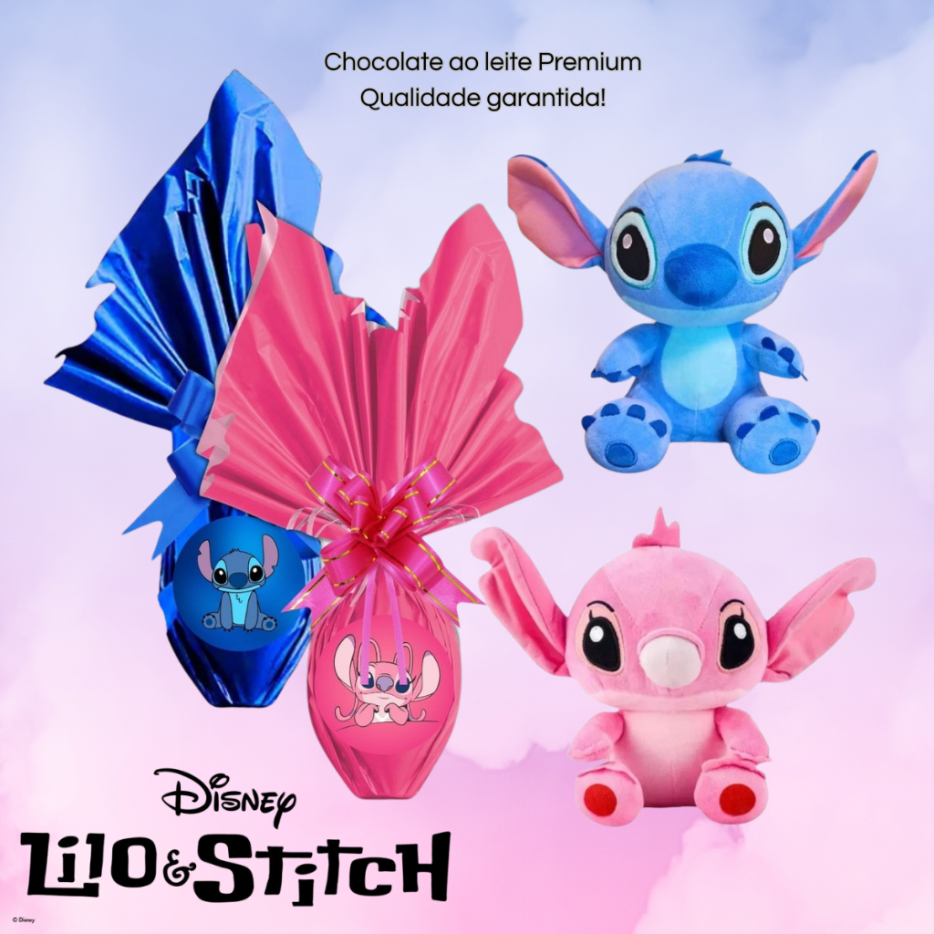 Kit Ovo De Páscoa 150g e 250g Pelucia Lilo Stitch Ovo com Brinquedo ...