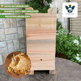Caixa INPA de EUCALIPTO para Abelhas Jataí/Mirim 6 peças 14x14 Externo