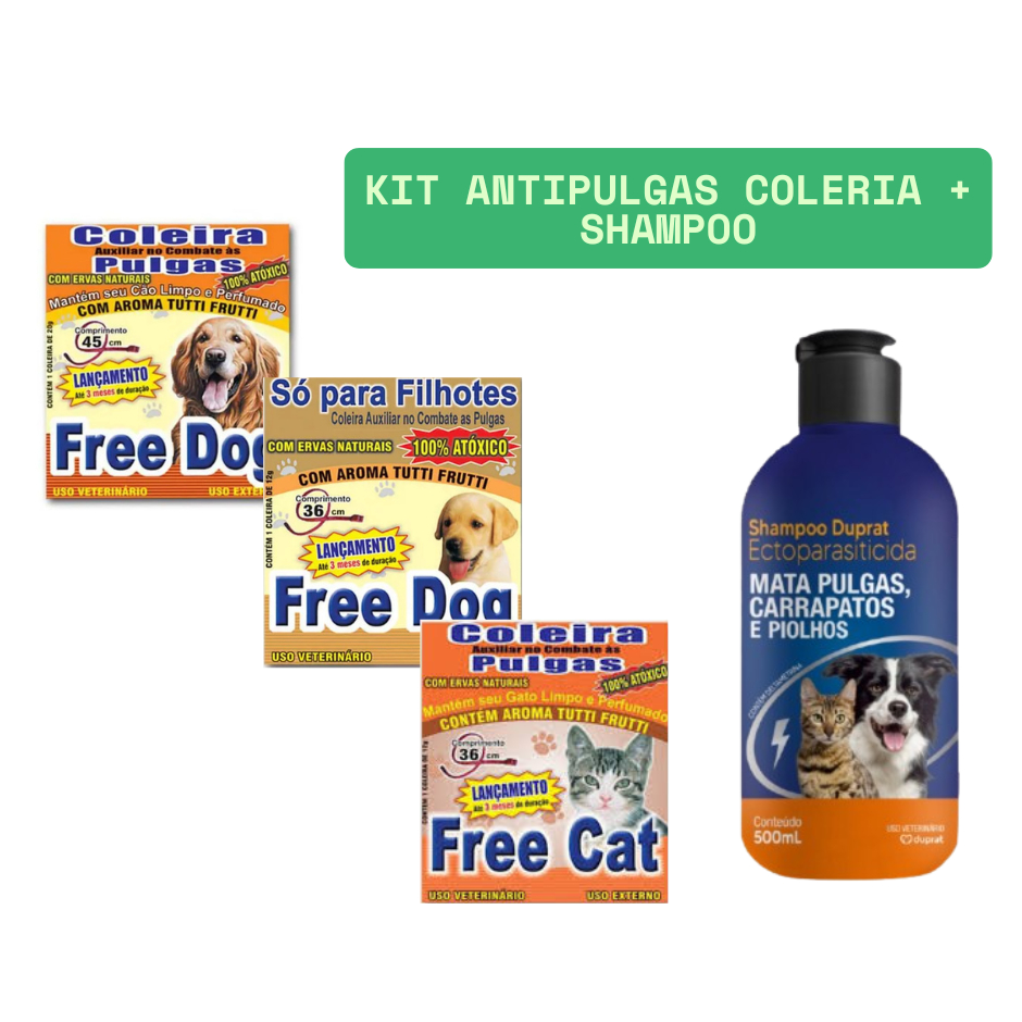 KIT Antipulgas + Shampoo, Coleira CACHORRO/FILHOTE ou GATO | Shopee Brasil