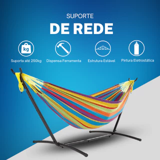 Suporte De Rede Descanso Área Externa Portátil Aço Reforçado C/ Gancho e Manipulo (SUPORTA 25OKG)