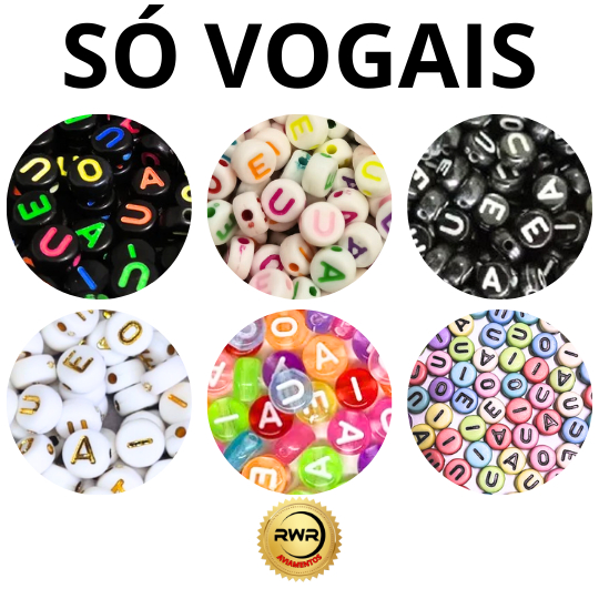 150 unid Miçanga REDONDA letras somente as VOGAIS 7mm - RWR | Shopee Brasil