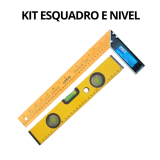 KIT Esquadro Em Aço temperado 12 Polegadas 30 cm Nível De Alumínio 12 Polegadas 30 cm Lotus.