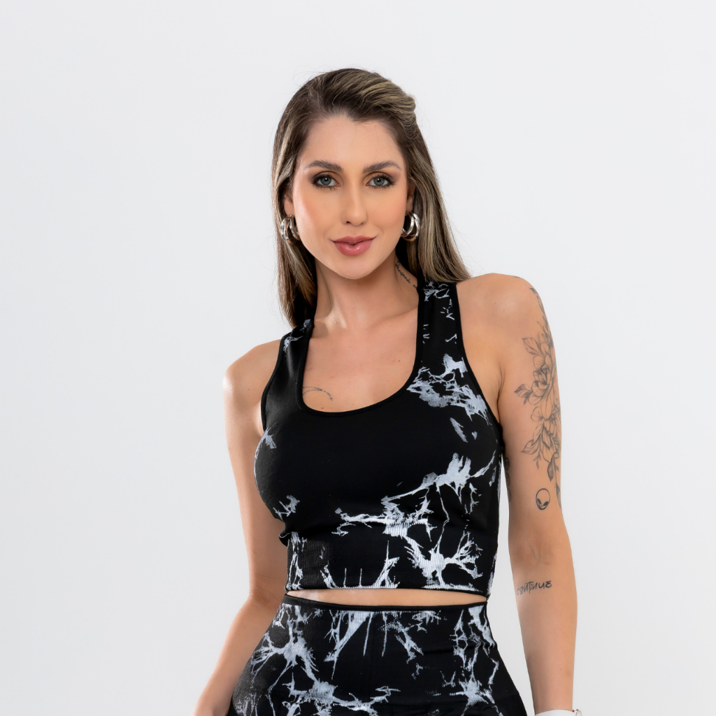 Imagem do produto Kit 3 Conjunto Top e Calça Legging Tie-Dye Levanta Bumbum Cintura Alta Fitness Academia 3