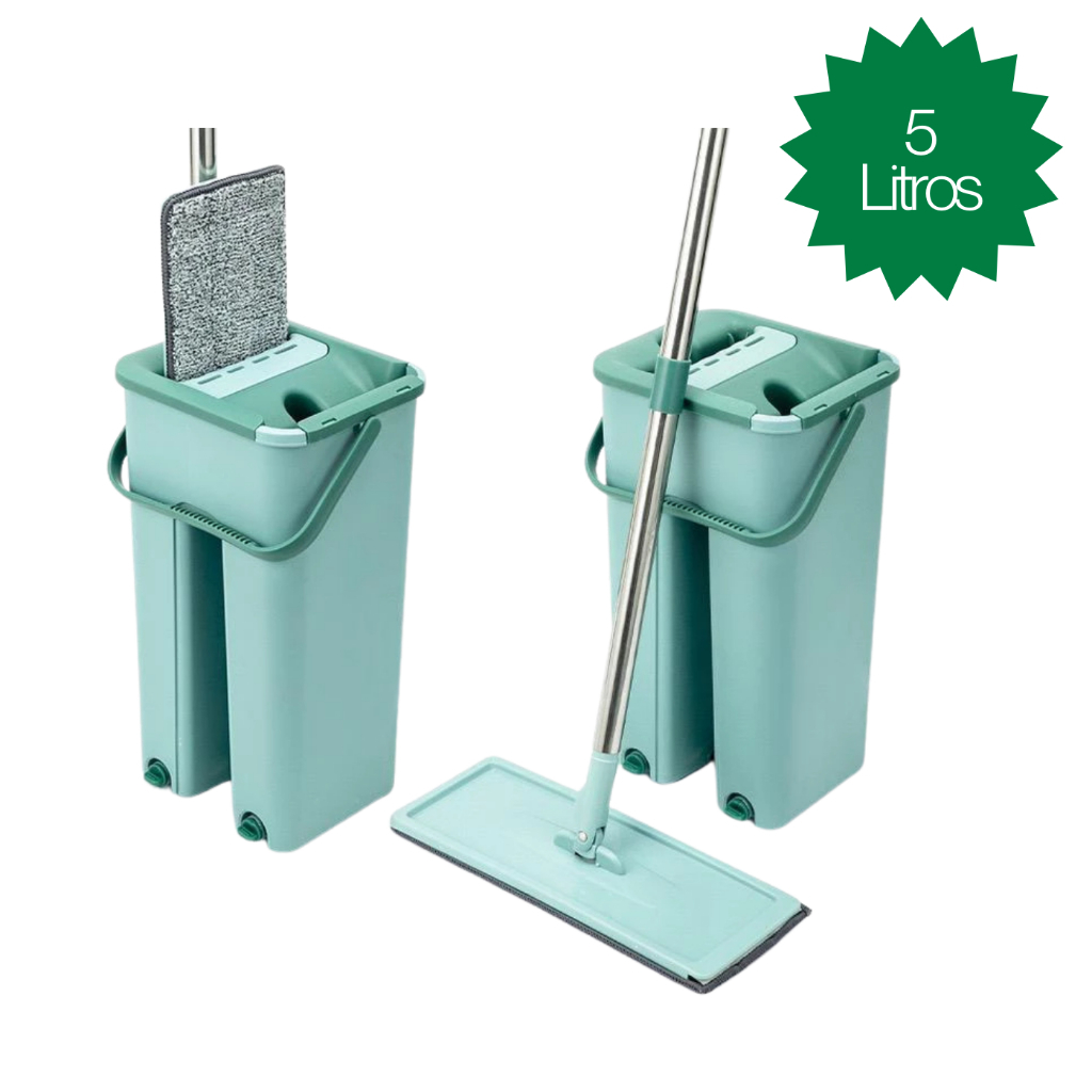Flat Mop 2 Refis Esfregão Com Balde Rodo Mágico Lava Seca Tira Pó