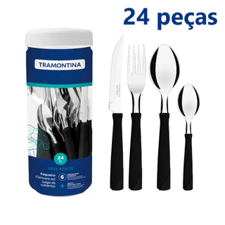 Jogo De Talheres Faqueiro Tramontina Aço Inox New Kolor 24 Peças