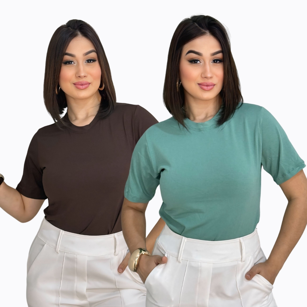 Kit 2 Blusas Viscolycra Premium Manguinha Varias Cores