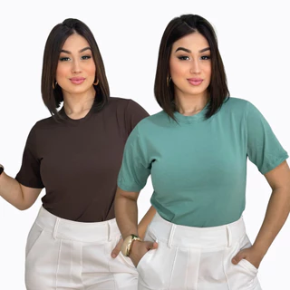 Kit 2 Blusas Viscolycra Premium Manguinha Varias Cores