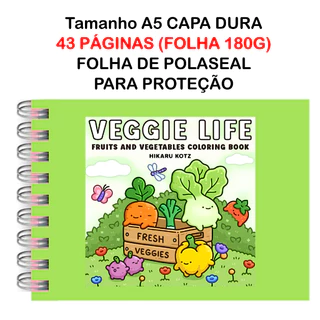 Livro de Colorir VEGGIE LIFE  43 Folhas Papel 180g wire-o capa normal ou holográfica e elástico pintar bob good color em Oferta na Shopee