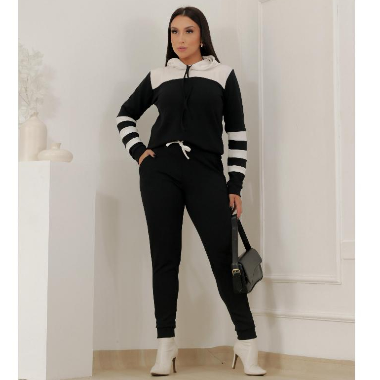 Moletom Feminino Conjunto Malha Crepe Capuz Shopee Brasil