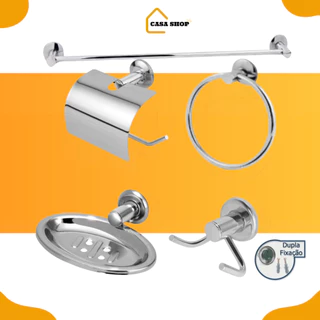Kit stander para banheiro 5 peças completo luxo aço inox metal