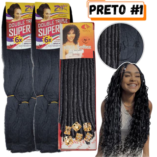 Kit Gypsy 2 Cabelos Jumbo Jumbão Super X Box Braids 400 Gramas + 1 Cacho Nina Softex Crochet Braids 70 Gramas + Anéis